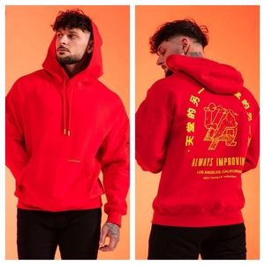 YoungLA Hoodie Men's Size Small Red Gym Hooded Long Sleeve Pullover Casual Logo